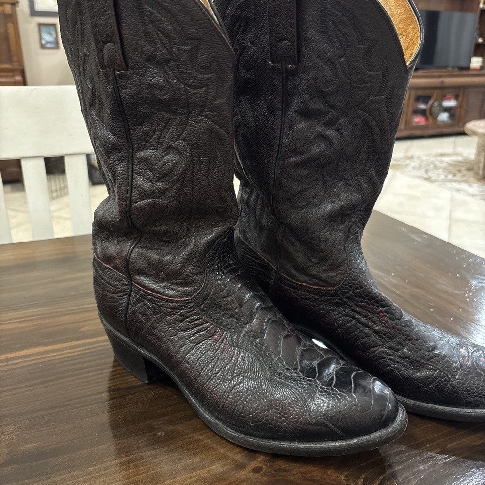 Lucchese 1883 Black Cherry Ostrich Leg Western Cowboy Boots Men 10.5 2E Wide